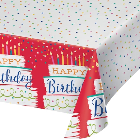Creative Converting Festive Cake Happy Birthday Paper Tablecloth, 102"x54", 6PK 354589